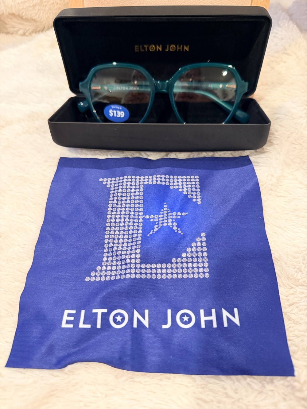 Elton John Eyewear Bell Bottom Green Gold trim with frames, case & cloth